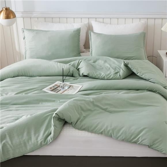 Comforter Full Size Set Sage Green,3 Pieces Lightweight Bed Comforter Full,Solid - Picture 3 of 8